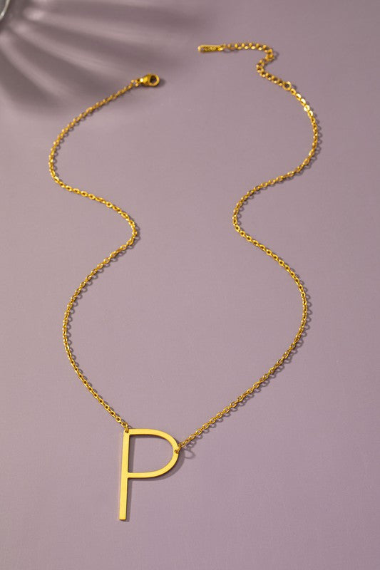 Large stainless steel initial pendant necklace