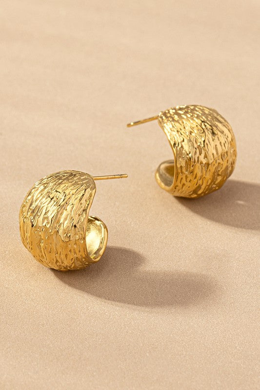 water proof textured basket huggie hoop earrings