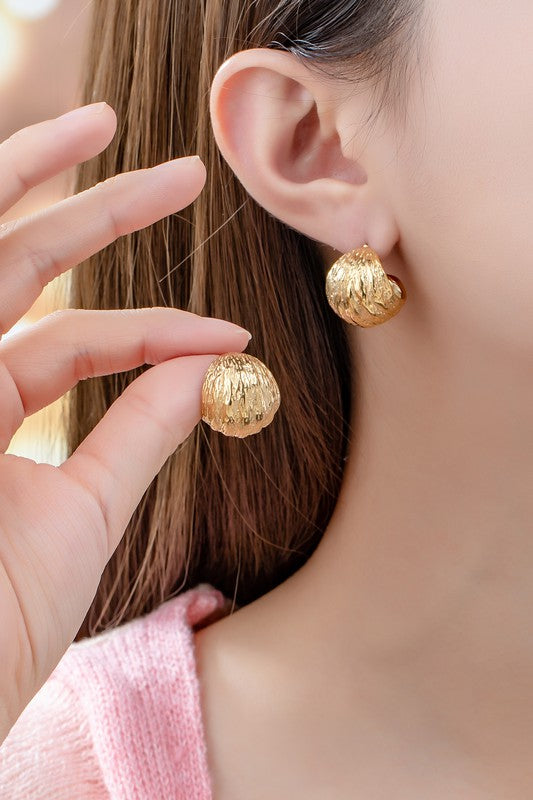 water proof textured basket huggie hoop earrings
