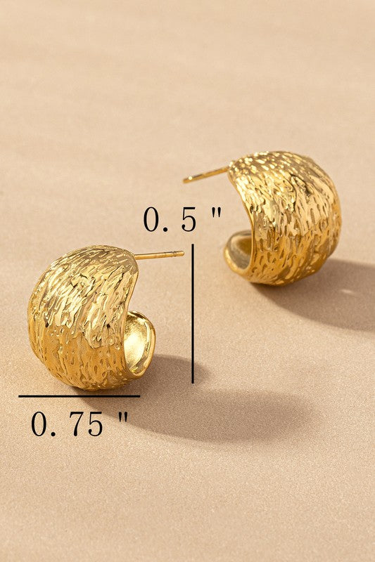 water proof textured basket huggie hoop earrings