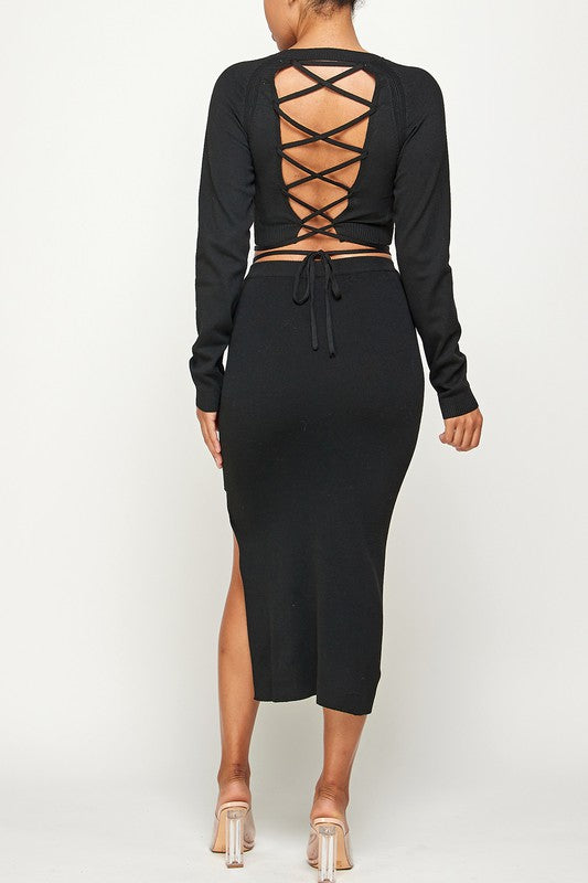 Lace Up Sweater Set