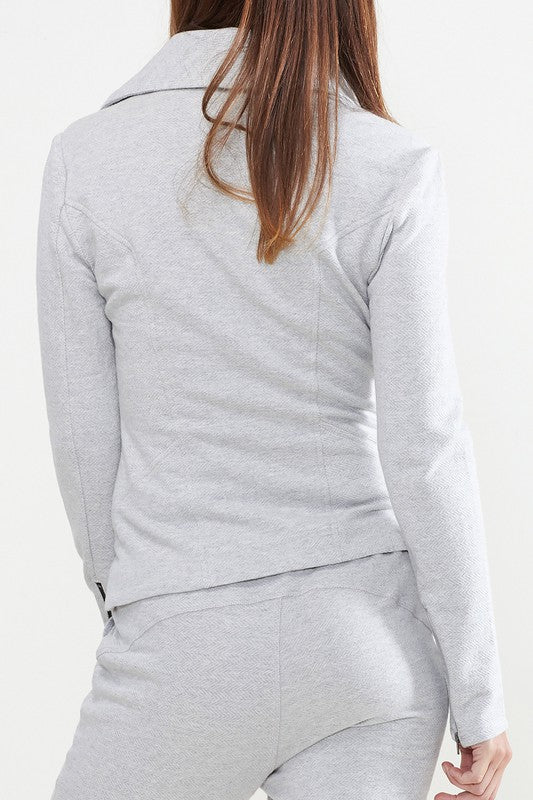 Oversized Collar Zip Up Moto Jacket