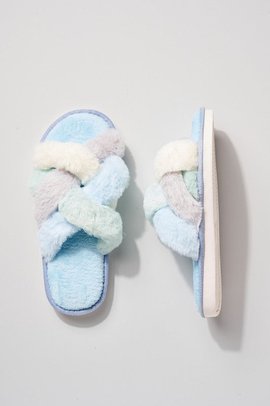 Criss Cross Knot Faux Fur Slippers
