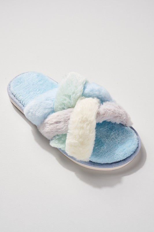 Criss Cross Knot Faux Fur Slippers