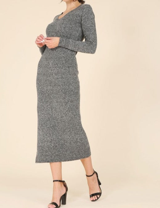 V neck sweater maxi dress