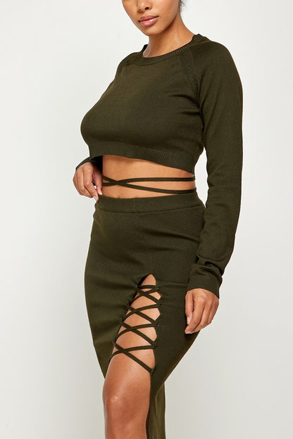 Lace Up Sweater Set