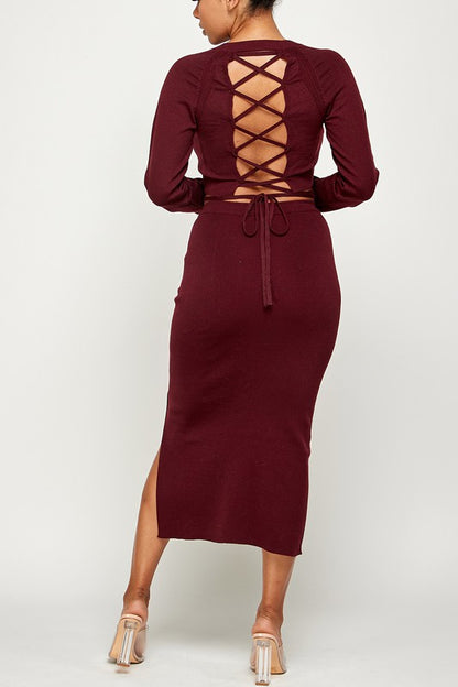 Lace Up Sweater Set