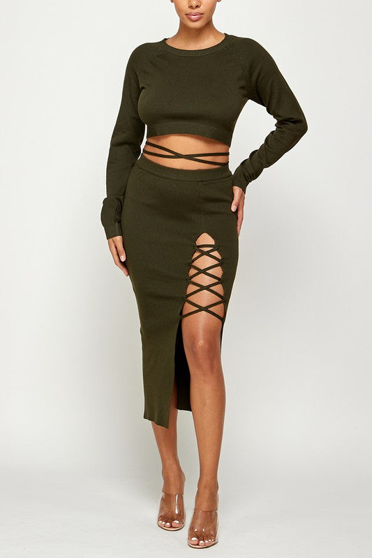Lace Up Sweater Set