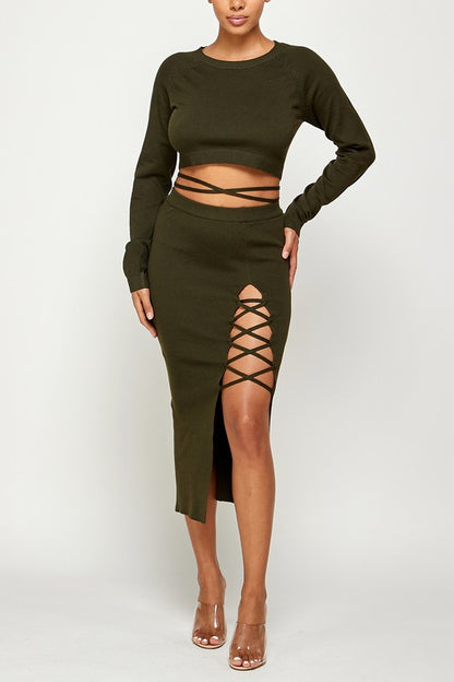 Lace Up Sweater Set
