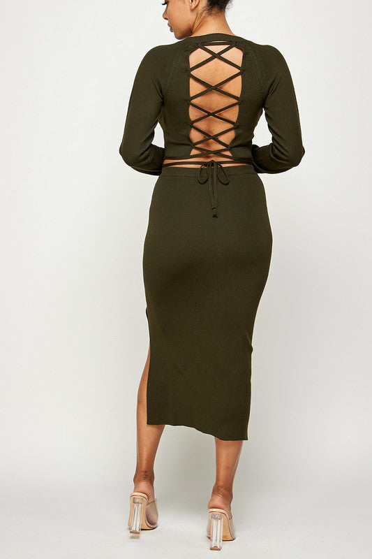 Lace Up Sweater Set