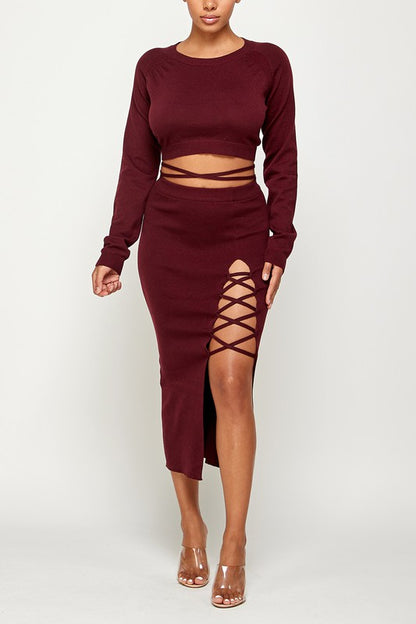 Lace Up Sweater Set