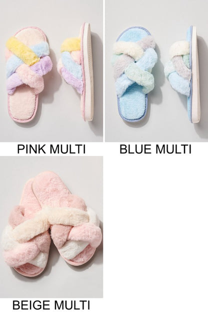 Criss Cross Knot Faux Fur Slippers
