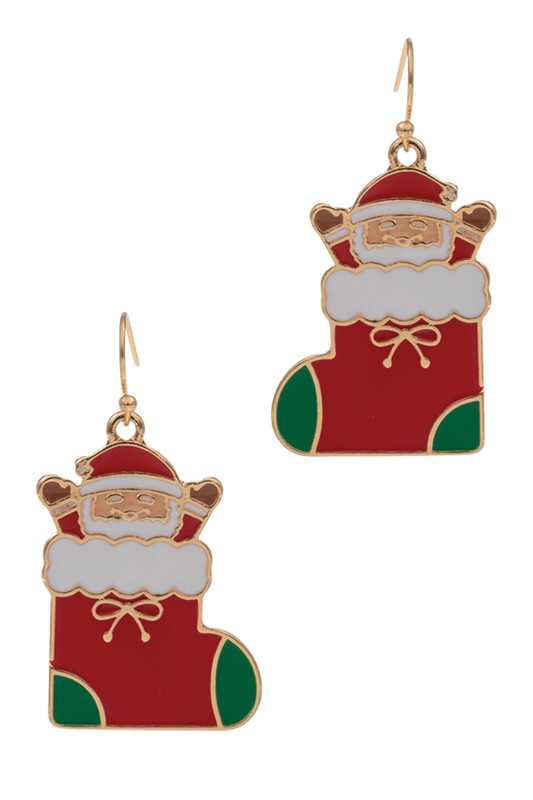 Santa Sock Enamel Hook Earrings