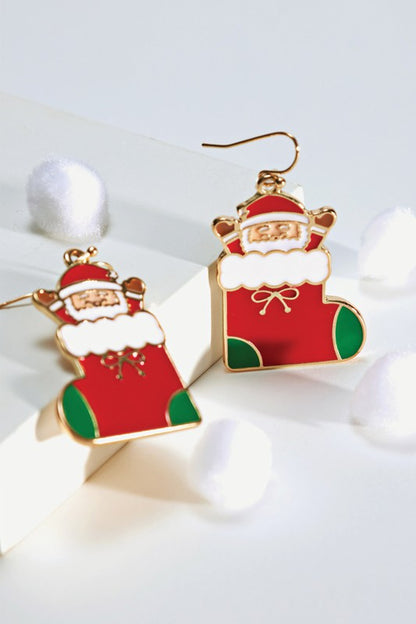 Santa Sock Enamel Hook Earrings