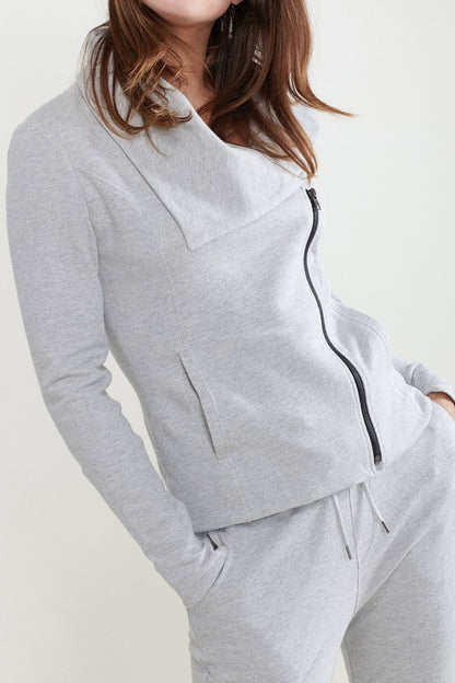 Oversized Collar Zip Up Moto Jacket