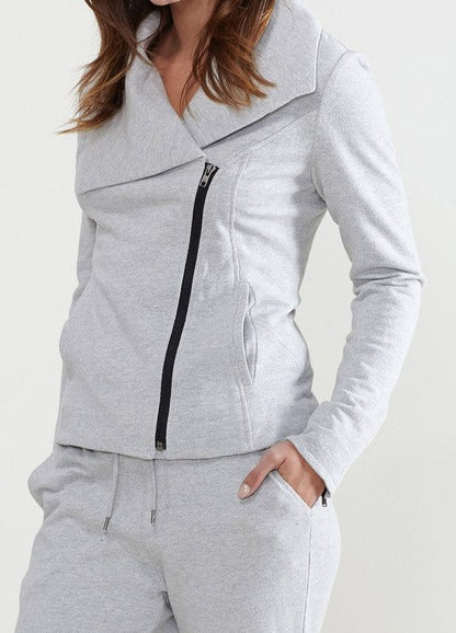 Oversized Collar Zip Up Moto Jacket