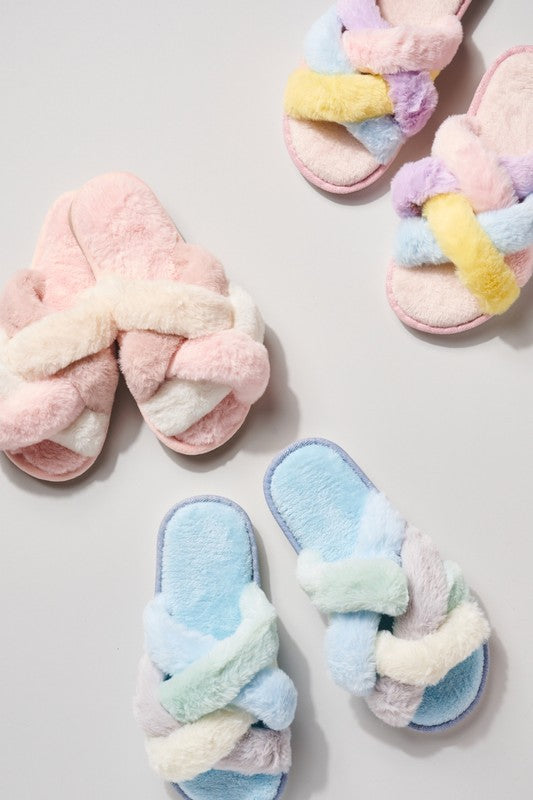 Criss Cross Knot Faux Fur Slippers