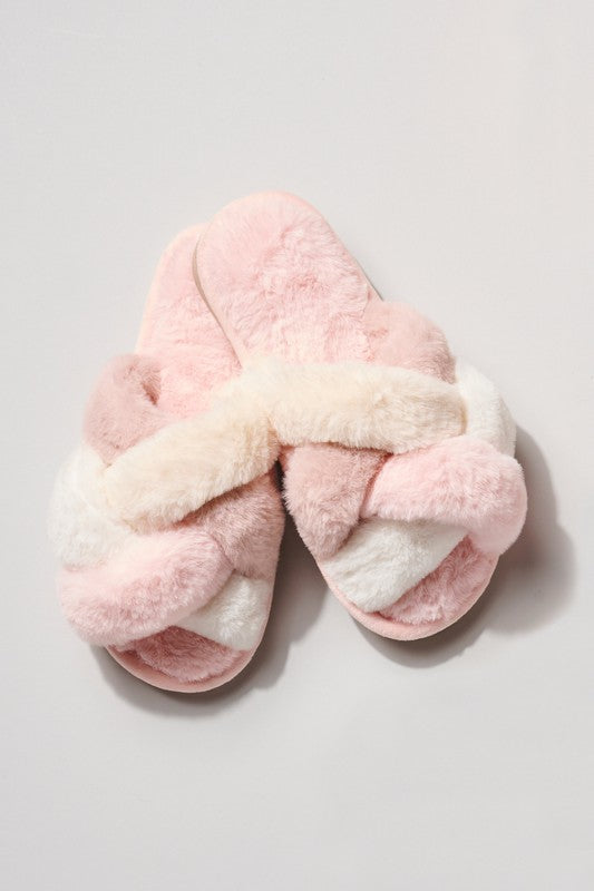 Criss Cross Knot Faux Fur Slippers