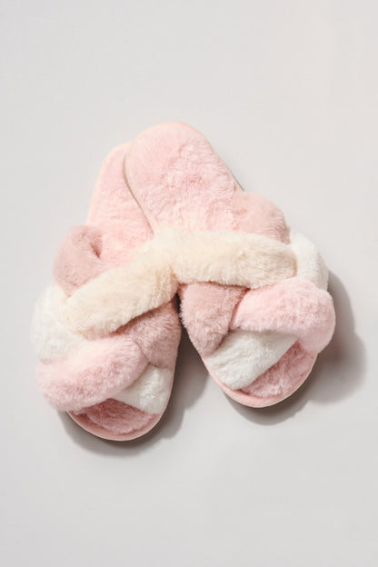 Criss Cross Knot Faux Fur Slippers