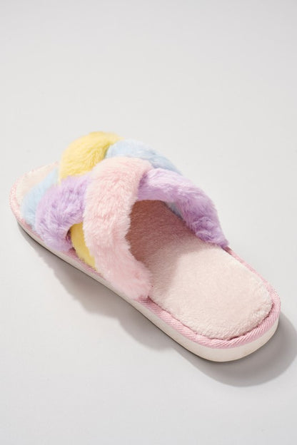 Criss Cross Knot Faux Fur Slippers