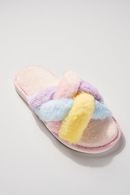 Criss Cross Knot Faux Fur Slippers