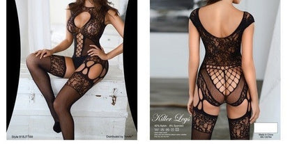 Off The Shoulder Fishnet Dress with Thong