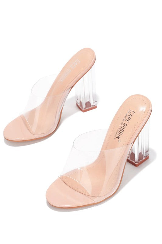Clear block heel Mules