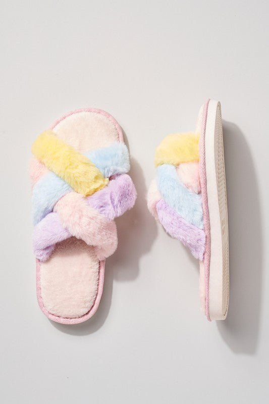 Criss Cross Knot Faux Fur Slippers