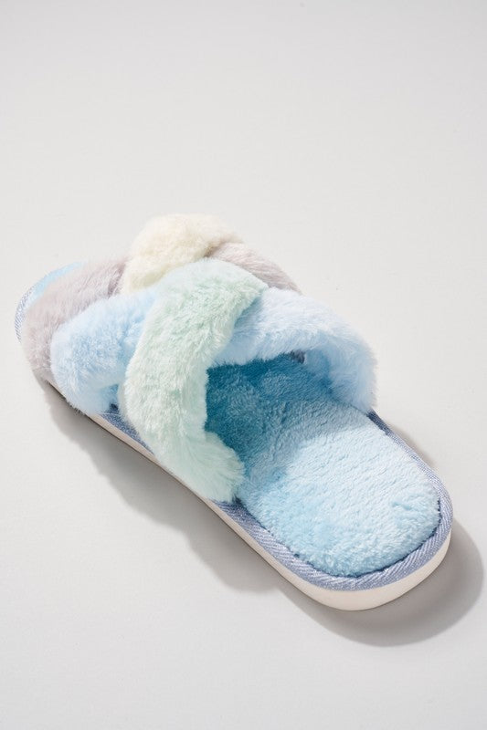 Criss Cross Knot Faux Fur Slippers