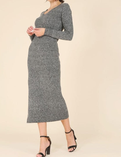 V neck sweater maxi dress