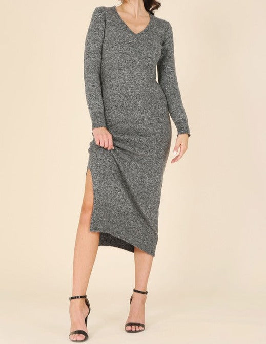 V neck sweater maxi dress